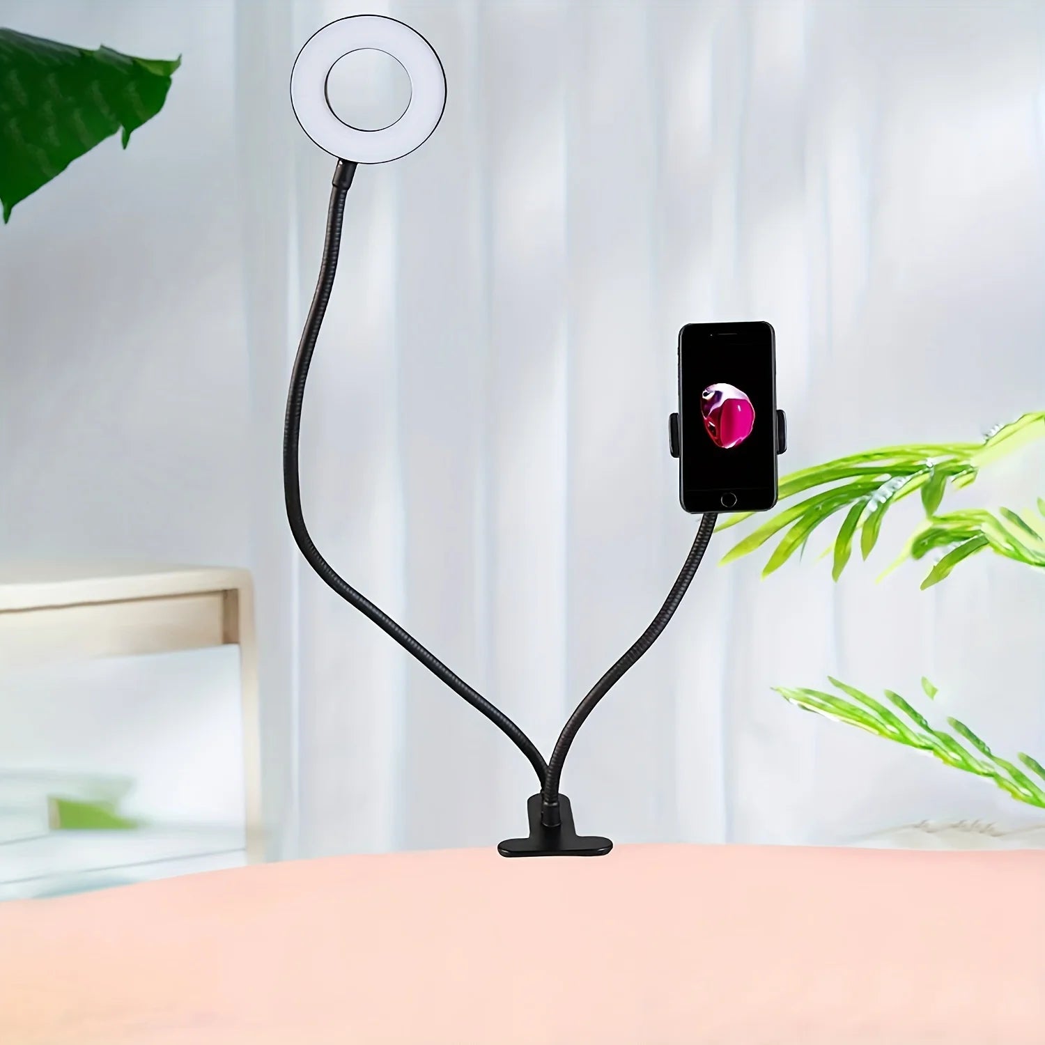 Anillo de luz para Selfie con soporte para teléfono, luz para Selfie con Clip, cuello de cisne Flexible ajustable, lámpara de anillo de escritorio 2 en 1 para transmisión en vivo