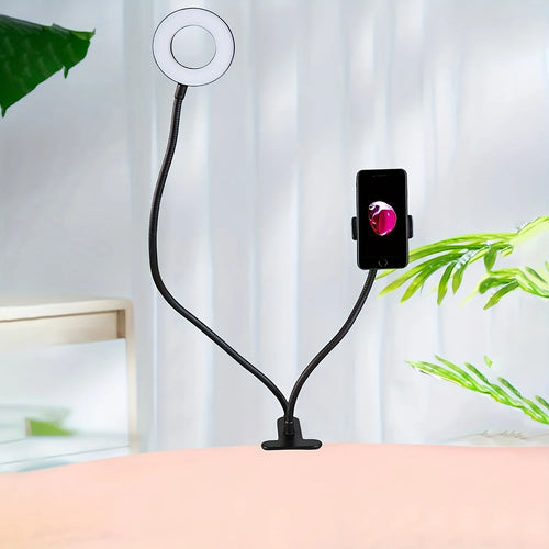 Anillo de luz para Selfie con soporte para teléfono, luz para Selfie con Clip, cuello de cisne Flexible ajustable, lámpara de anillo de escritorio 2 en 1 para transmisión en vivo