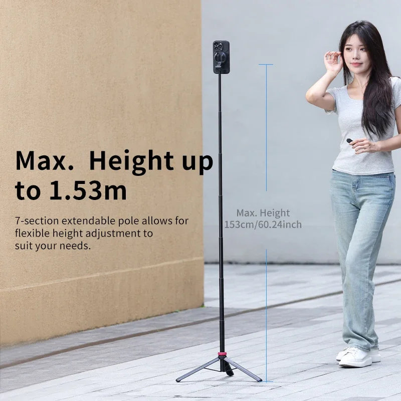 Ulanzi MT-84 1,53 M Magsafe Selfie Stick trípode soporte Bluetooth extensión de teléfono remoto trípode para IPhone 16 15 LiveStreaming Vlog