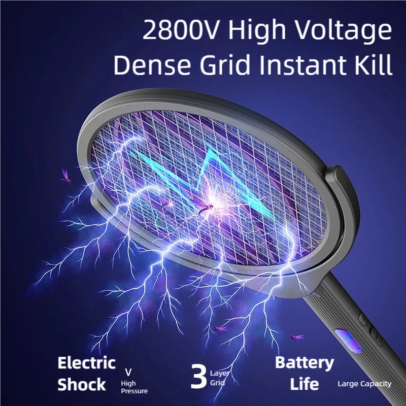Raqueta Eléctrica Retráctil para Mosquitos TINSOL, Recargable, con Cabezal Giratorio, Mata Mosquitos de Doble Uso para Interiores y Exteriores