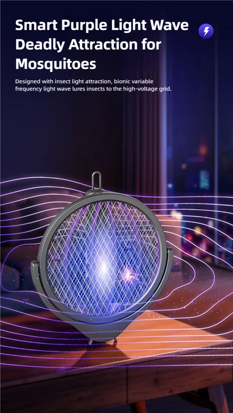 Raqueta Eléctrica Retráctil para Mosquitos TINSOL, Recargable, con Cabezal Giratorio, Mata Mosquitos de Doble Uso para Interiores y Exteriores
