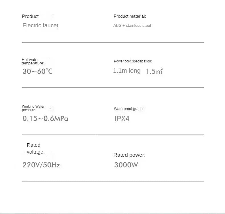 Calentador de agua eléctrico de cocina de 3000W, grifo de agua caliente instantáneo, grifo de calefacción en frío, calentador de agua instantáneo sin tanque