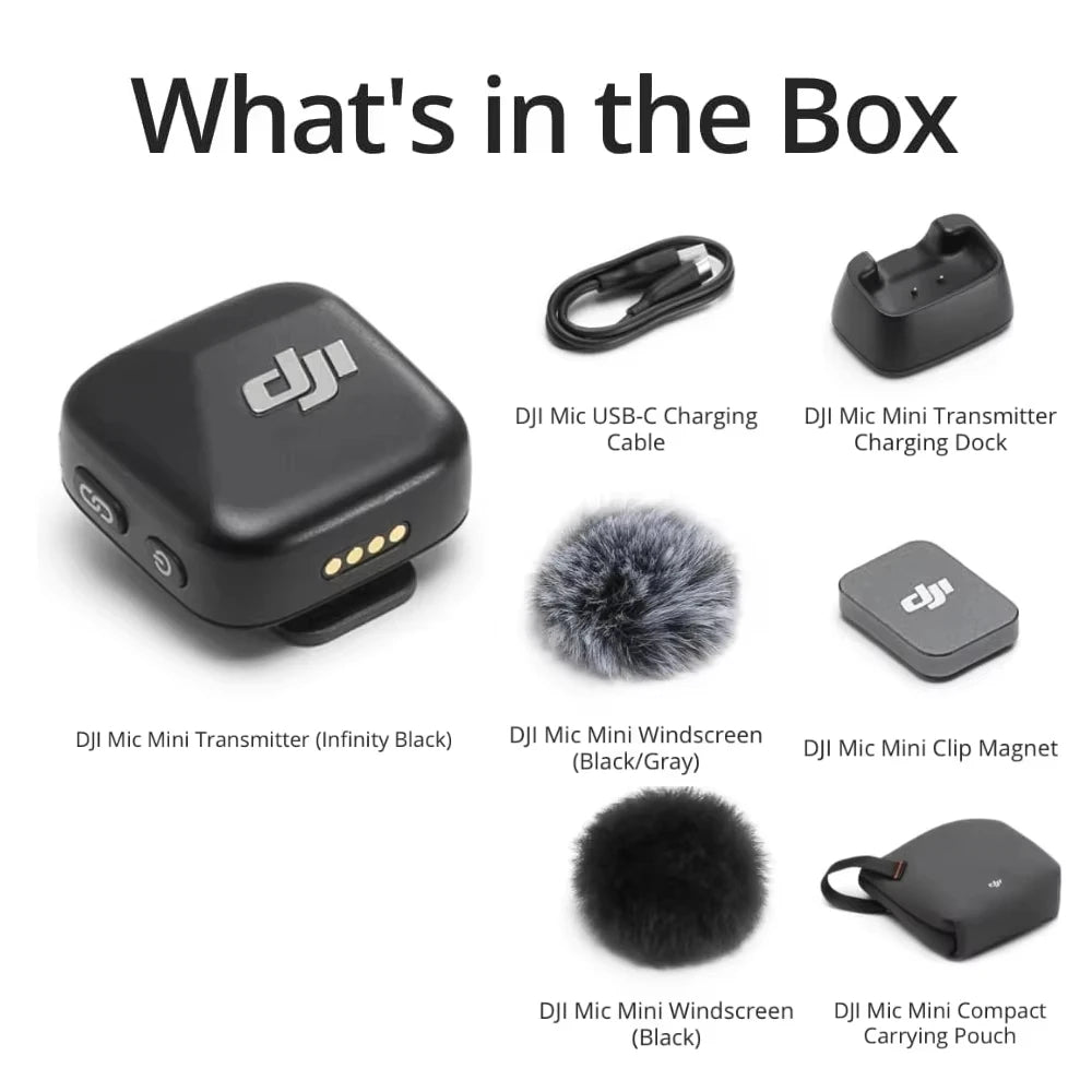 Micrófono Inalámbrico Original DJI Mic Mini (1 TX + 1 RX), Ultraligero, Audio de Alta Fidelidad, Cancelación de Ruido, Limitación Automática