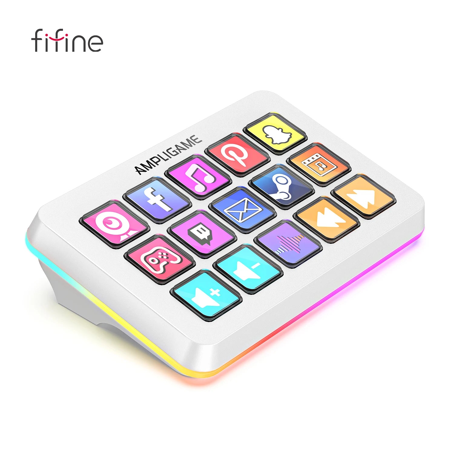 Controlador de corriente macro FIFINE D6 Acciones activadas por aplicación con cubierta programable de 15 teclas para transmisión en vivo, para OBS/Twitch/YouTube
