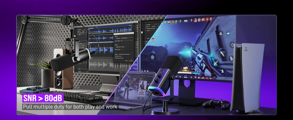 Micrófono dinámico FIFINE USB/XLR con Control RGB/conector para auriculares/mú, micrófono para grabación de juegos de PC Streaming AmpliGame-AM8