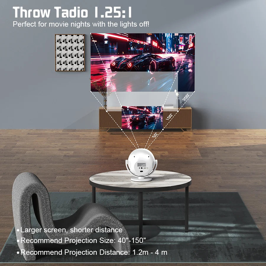 Proyector esférico de cine en casa 4K XBJ, Android WiFi 6 BT 5.0 Auto Keystone 360 °   Proyector de vídeo portátil de rotación para exteriores