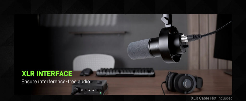 Micrófono dinámico FIFINE USB/XLR con soporte de choque, tecla táctil, conector para auriculares y Control de volumen, para grabación de PC o tarjeta de sonido-K688