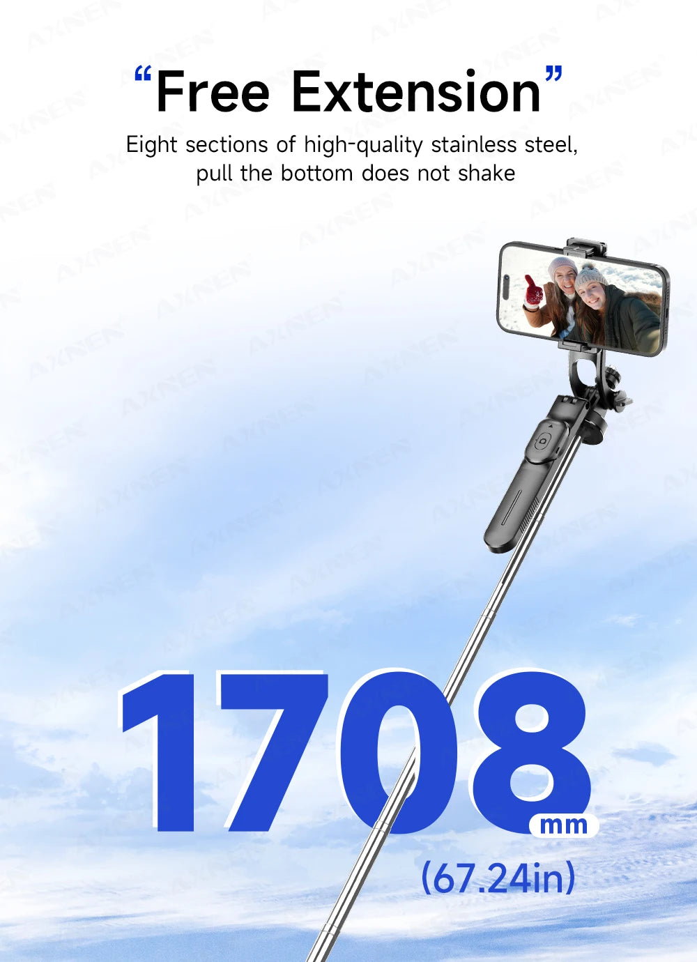 Trípode/palo selfie F16 con poste de 8 secciones de 1708 mm de largo, control remoto Bluetooth, 360 °   Rotación, interfaz 1/4, para cámara de teléfono Vlog