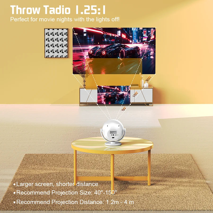 Proyector esférico de cine en casa 4K XBJ, Android WiFi 6 BT 5.0 Auto Keystone 360 °   Proyector de vídeo portátil de rotación para exteriores