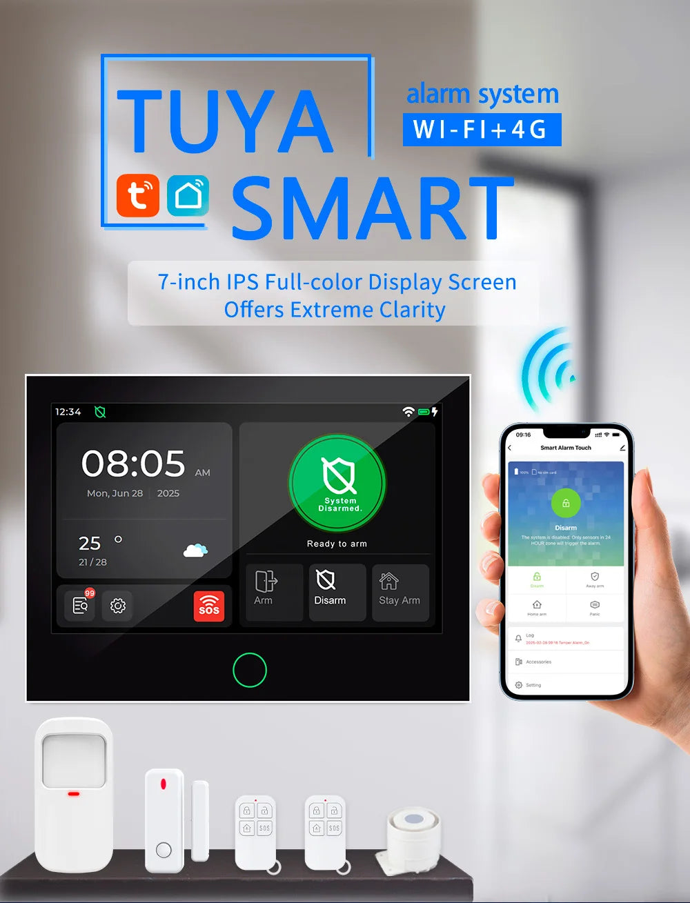 KERUI Tuya WiFi + sistema de alarma para el hogar 4G con Panel de pantalla táctil grande de 7 pulgadas conjunto de alarma FSK / ASK para protección de seguridad del hogar G70