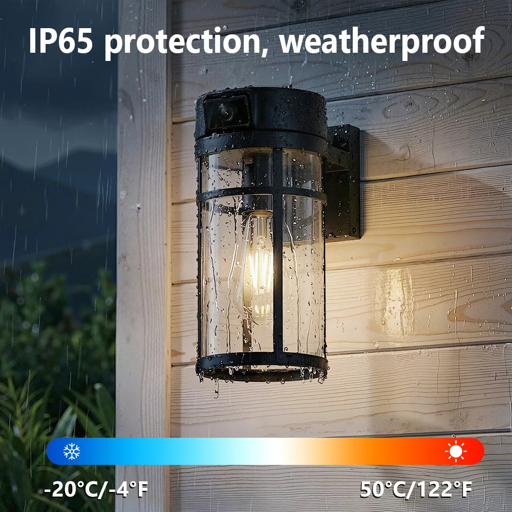 Cámara de Seguridad WiFi PTZ 2K para Exteriores Jarnex, con Detección Humana por IA, Luz para Patio, 4MP, Audio Bidireccional, Lámpara de Jardín PTZ