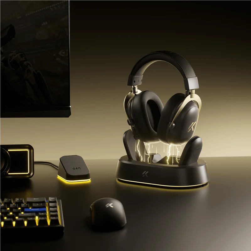 Auriculares Inalámbricos para Juegos MCHOSE V9 Turbo + con Sonido Envolvente 7.1 de 60 mm, Auriculares Profesionales para Esports con Base de Carga RGB