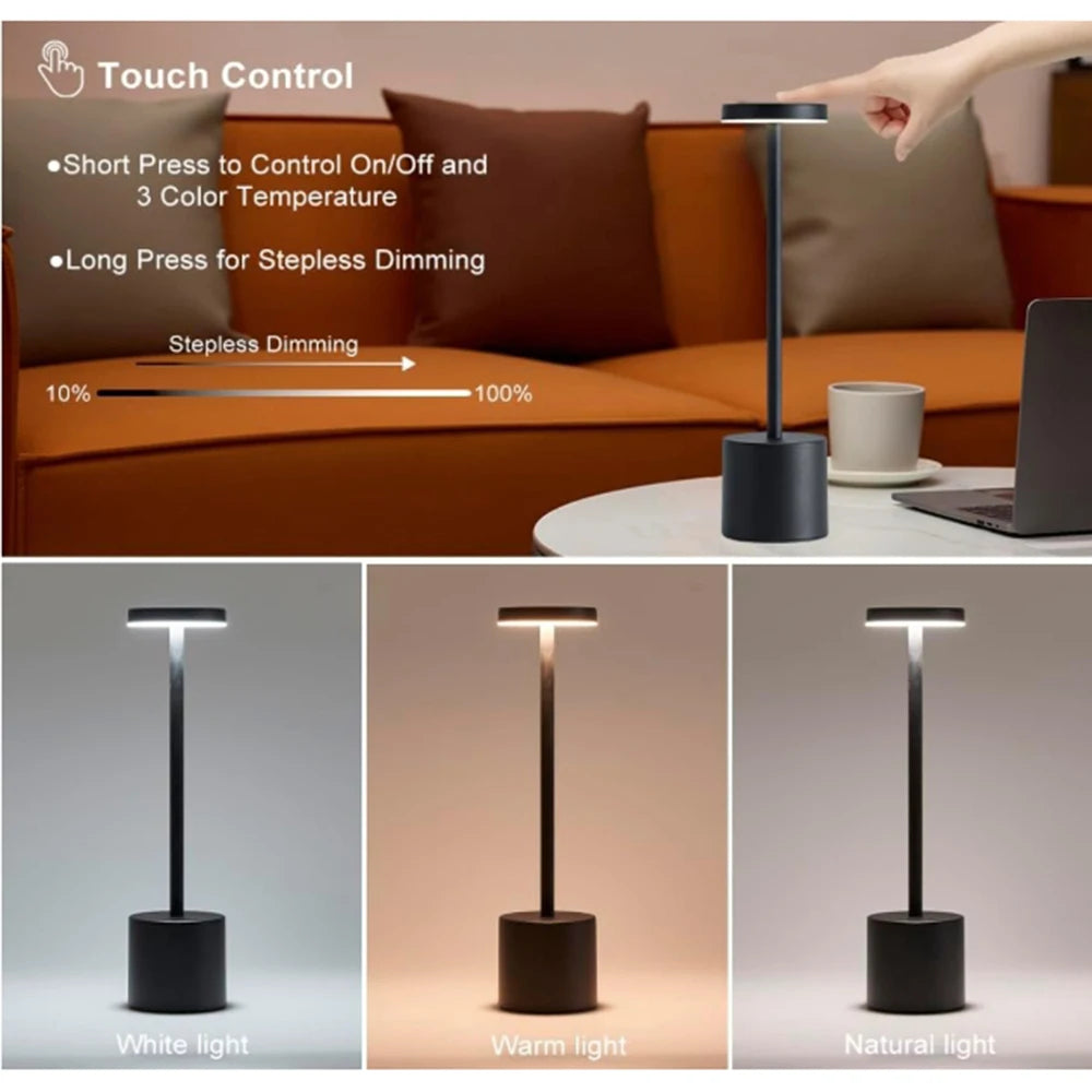 Lámparas de mesa táctiles inalámbricas LED portátiles, lámpara de escritorio recargable, luz ambiental creativa de cabecera ajustable en 3 colores para decoración de habitación