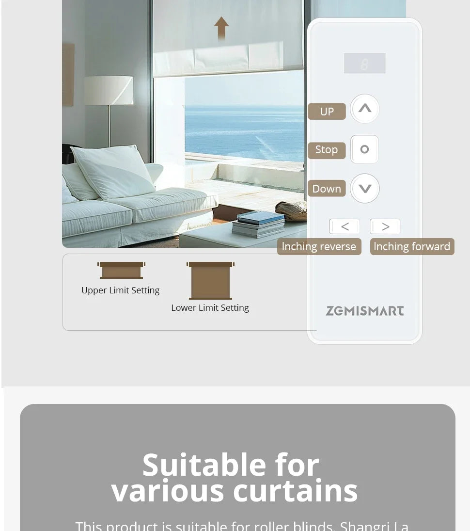 Zemismart Matter Over WiFi 2N Motor de cortina inteligente para tubo de 37 38mm Motor de cortina enrollable Google Home Alexa Homekit App Control