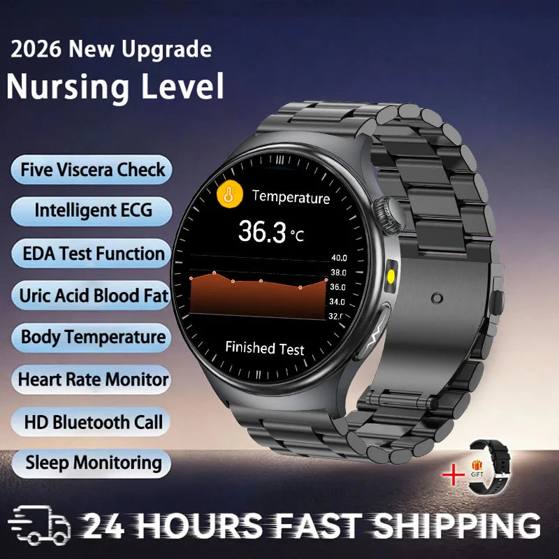 Reloj Inteligente 2026 con Diagnóstico Preciso de ECG, Medición de Grasa Corporal, Oxígeno en Sangre, Presión Arterial, Pantalla HD AMOLED, Llamadas, para Hombres y Mujeres