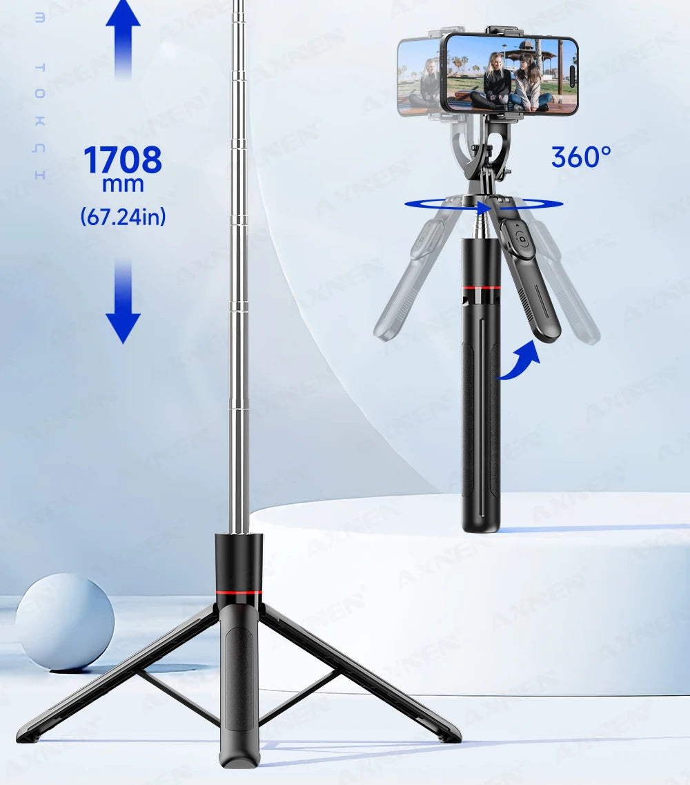 Trípode/palo selfie F16 con poste de 8 secciones de 1708 mm de largo, control remoto Bluetooth, 360 °   Rotación, interfaz 1/4, para cámara de teléfono Vlog