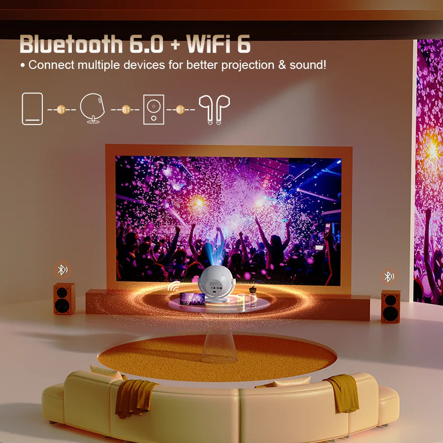 Proyector esférico de cine en casa 4K XBJ, Android WiFi 6 BT 5.0 Auto Keystone 360 °   Proyector de vídeo portátil de rotación para exteriores