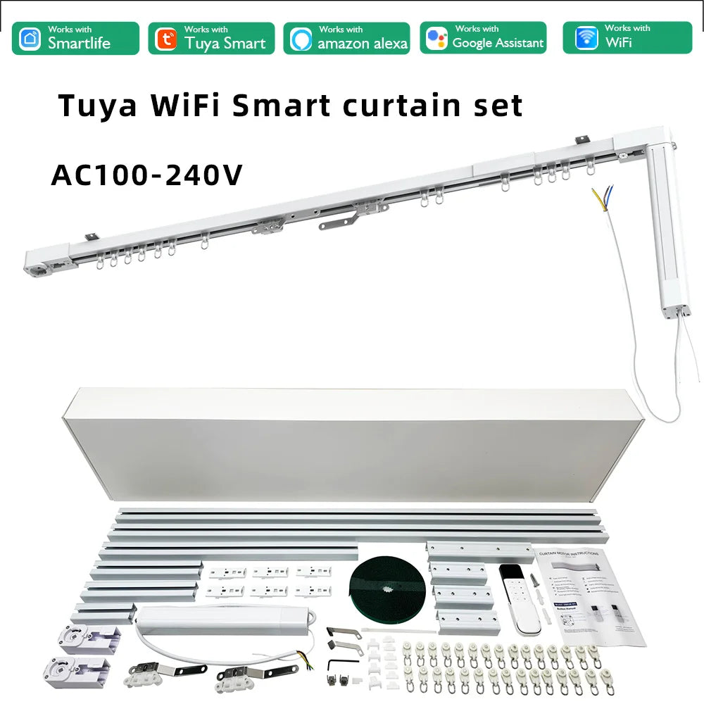 Kit de cortina inteligente Diy automático, sistema con controlador de cortina inteligente Tuya Wifi, Control remoto y pistas de riel eléctrico motorizado Alexa