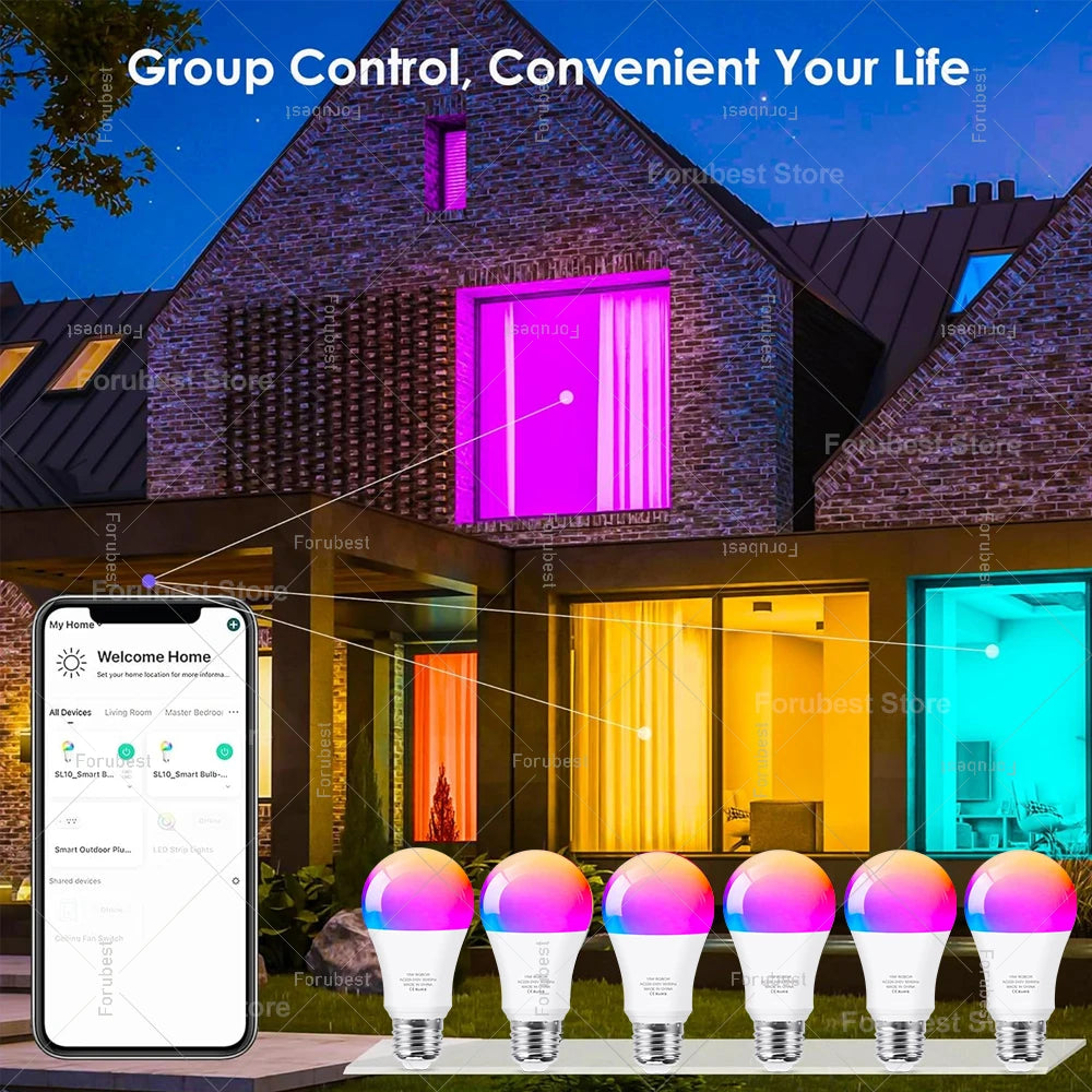 Bombilla LED inteligente Tuya E27 RGB CW 15W 20W WiFi Bluetooth lámpara Led decoración del hogar iluminación 220V 110V para Alexa Amazon Google Voice