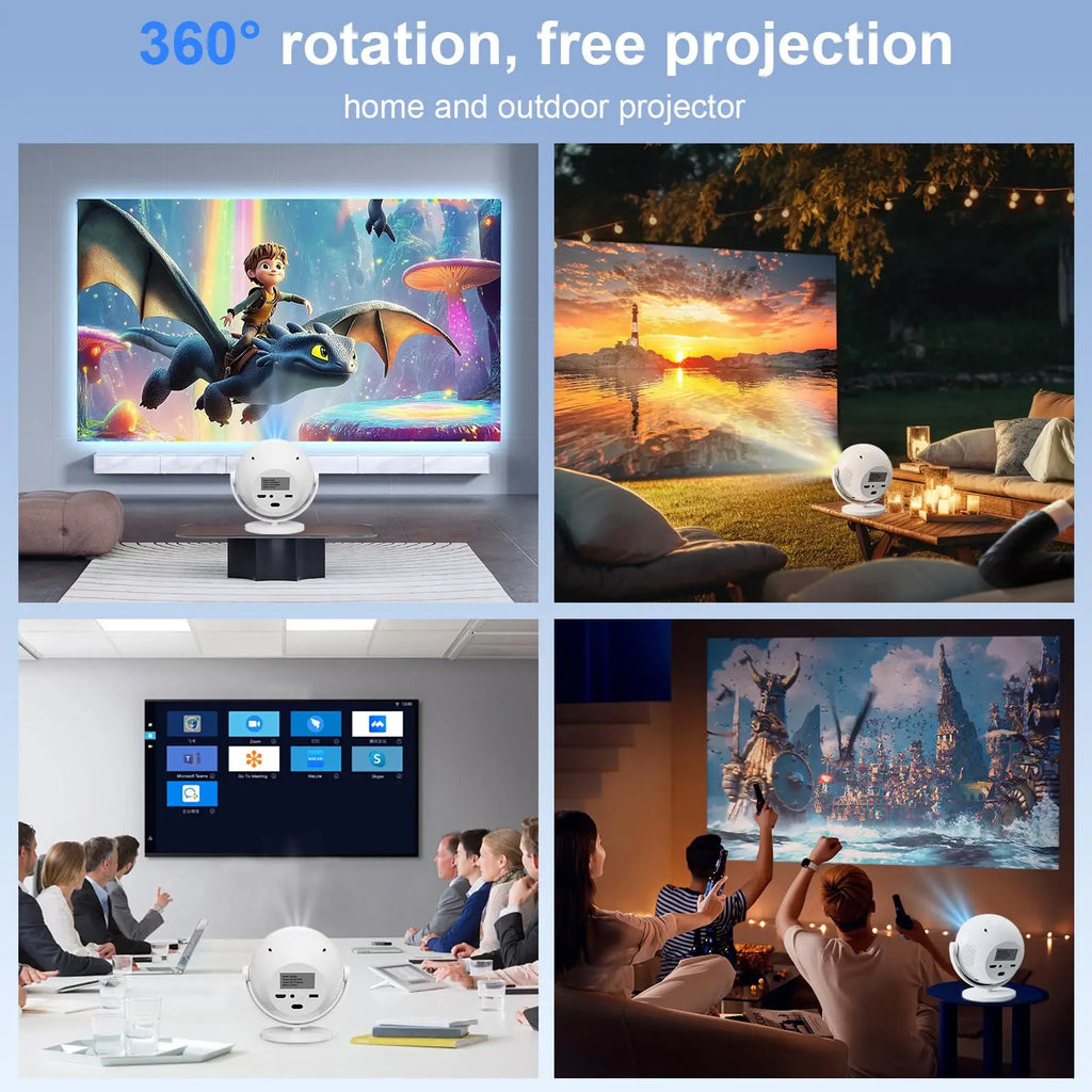 Proyector esférico de cine en casa 4K XBJ, Android WiFi 6 BT 5.0 Auto Keystone 360 °   Proyector de vídeo portátil de rotación para exteriores
