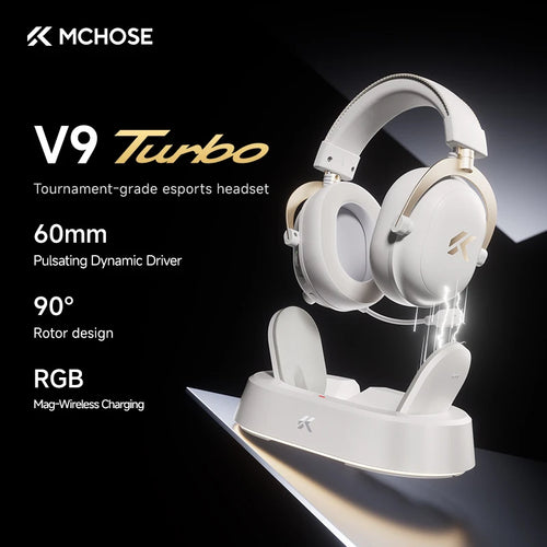 Auriculares Inalámbricos para Juegos MCHOSE V9 Turbo + con Sonido Envolvente 7.1 de 60 mm, Auriculares Profesionales para Esports con Base de Carga RGB
