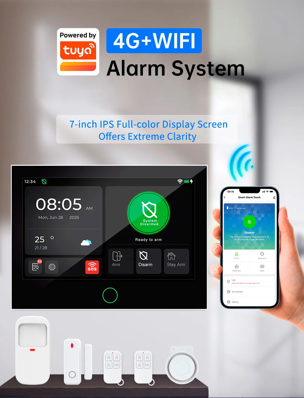 Alarma Doméstica KERUI 4G/WiFi GSM con Panel Táctil IPS de 7 Pulgadas, Compatible con el Sistema de Alarma Inalámbrica Tuya