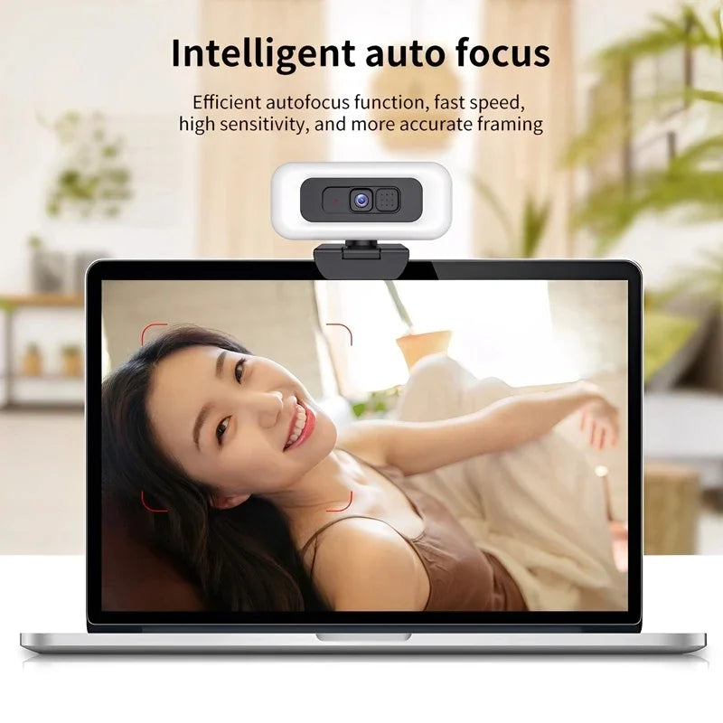 Cámara web Lenovo 2K/4K Ultra HD con enfoque automático, micrófono, luz y cubierta de protección de privacidad para transmisiones en vivo flexibles