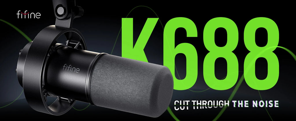 Micrófono dinámico FIFINE USB/XLR con soporte de choque, tecla táctil, conector para auriculares y Control de volumen, para grabación de PC o tarjeta de sonido-K688