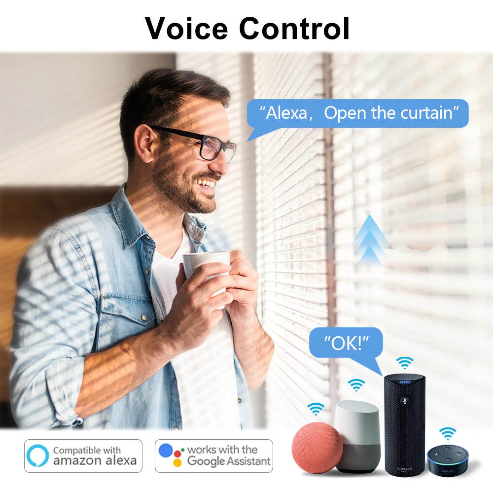 LoraTap-cortinas con WiFi, persiana enrollable, retroiluminación, aplicación remota Tuya Smart Life, Control por Google Home, voz Alexa