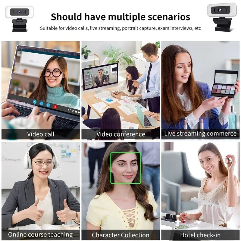 Cámara web Lenovo 2K/4K Ultra HD con enfoque automático, micrófono, luz y cubierta de protección de privacidad para transmisiones en vivo flexibles
