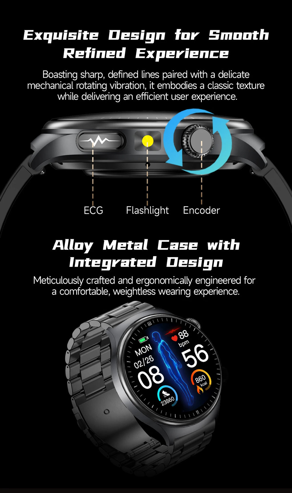 Reloj Inteligente 2026 con Diagnóstico Preciso de ECG, Medición de Grasa Corporal, Oxígeno en Sangre, Presión Arterial, Pantalla HD AMOLED, Llamadas, para Hombres y Mujeres