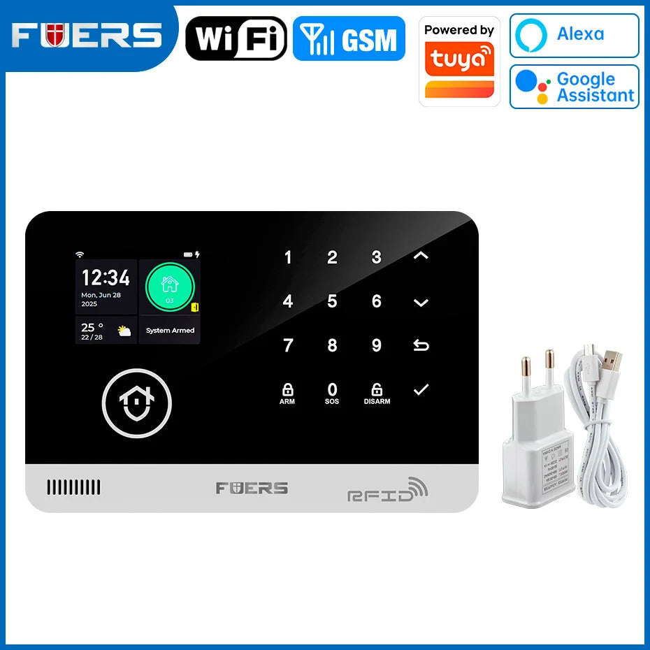 Sistema de alarma FUERS para el hogar TUYA WIFI inteligente GSM alarma de seguridad Host con Sensor de movimiento de puerta Tuya aplicación inteligente control trabajo Alexa