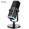 Micrófono dinámico FIFINE USB/XLR con Control RGB/conector para auriculares/mú, micrófono para grabación de juegos de PC Streaming AmpliGame-AM8
