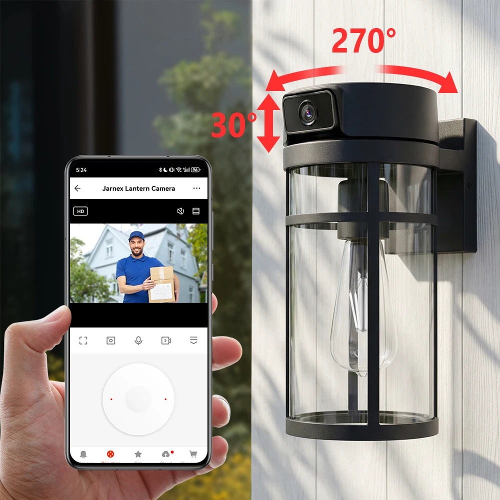 Cámara de Seguridad WiFi PTZ 2K para Exteriores Jarnex, con Detección Humana por IA, Luz para Patio, 4MP, Audio Bidireccional, Lámpara de Jardín PTZ