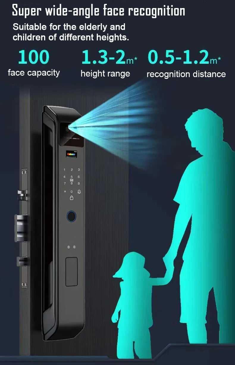 Tuya APP Smart Life APP Control intercomunicador de voz cerradura inteligente reconocimiento facial 3D contraseña de huella digital cerradura de puerta inteligente con cámara