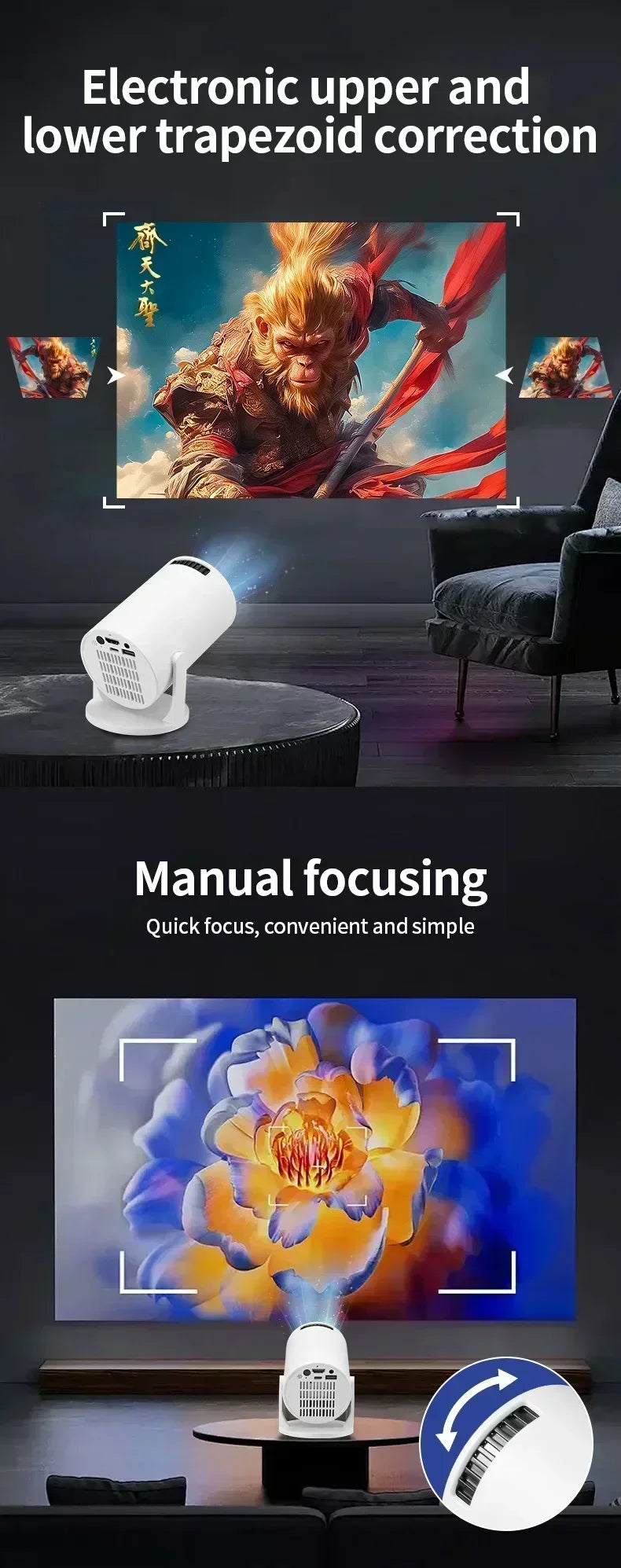 Proyector LED Portátil para Exteriores HY300 2026, 4K, Wifi, 1080P, 1280x720P HD, Cine en Casa, Proyección de Videos, Películas y Videojuegos