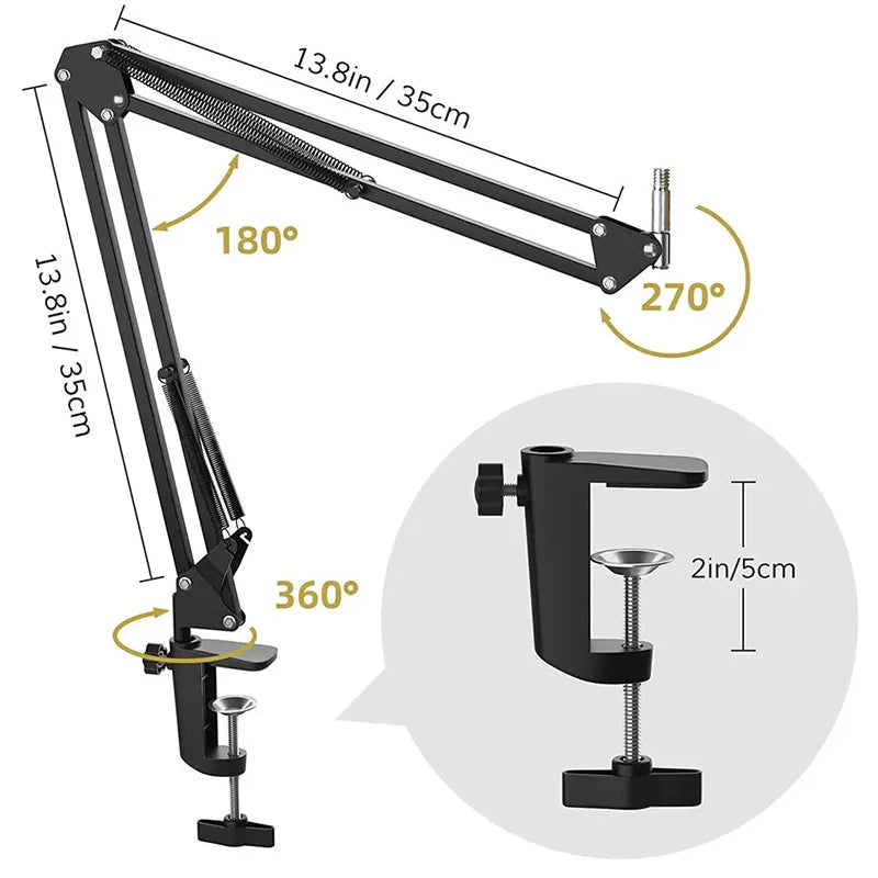 Soporte de micrófono de brazo articulado, soporte de pluma de mesa para Micro soporte de escritorio, soporte de trípode Microfno para micrófono, soporte Universal