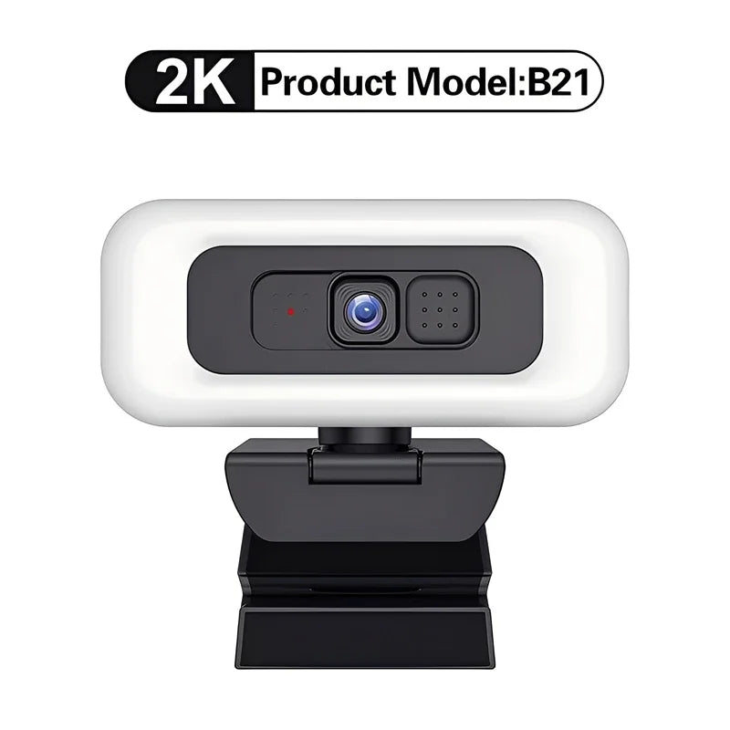 Cámara web Lenovo 2K/4K Ultra HD con enfoque automático, micrófono, luz y cubierta de protección de privacidad para transmisiones en vivo flexibles
