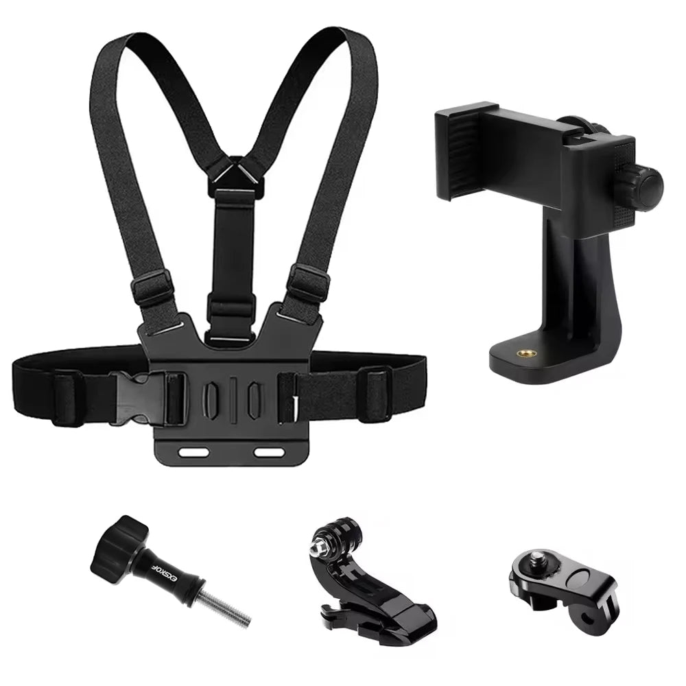 Kit de accesorios para Cámara de Acción todo en uno, correa para la cabeza, soporte para correa para el pecho, ajustable para GoPro Hero Phone Osmo SJCAM AKASO insta360
