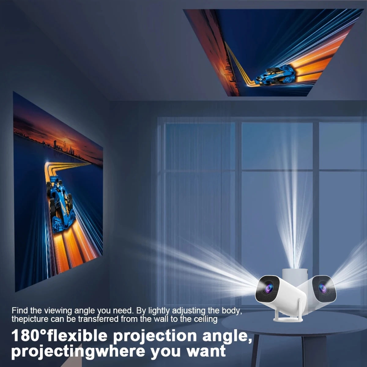 Nuevo proyector portátil con WiFi 6 y inalámbrico 5,0, proyector inteligente nativo 720P compatible con 4K, pantalla ajustable, 180 °   Rotación, B