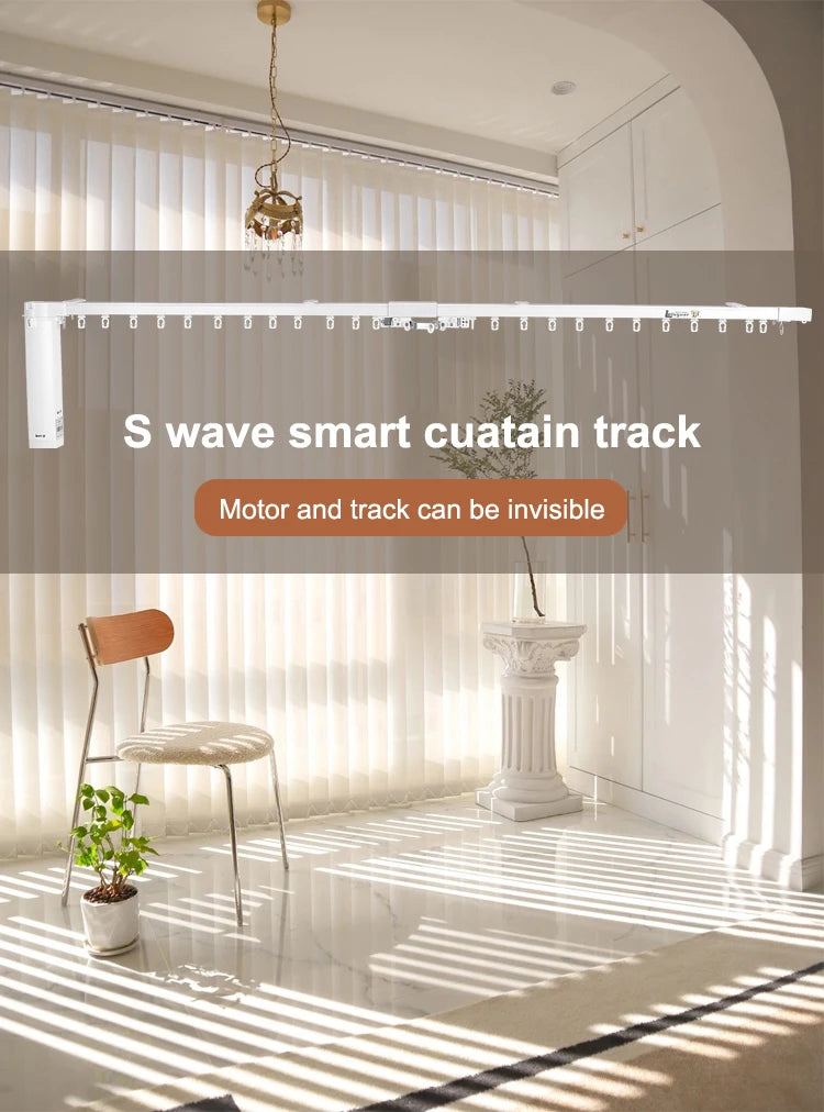Sistema de Riel para Cortinas Inteligentes S Wave, Motor Compatible con Matter, Homekit, eWeLink y Asistente de Hogar Inteligente