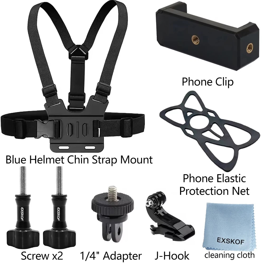 Kit de accesorios para Cámara de Acción todo en uno, correa para la cabeza, soporte para correa para el pecho, ajustable para GoPro Hero Phone Osmo SJCAM AKASO insta360