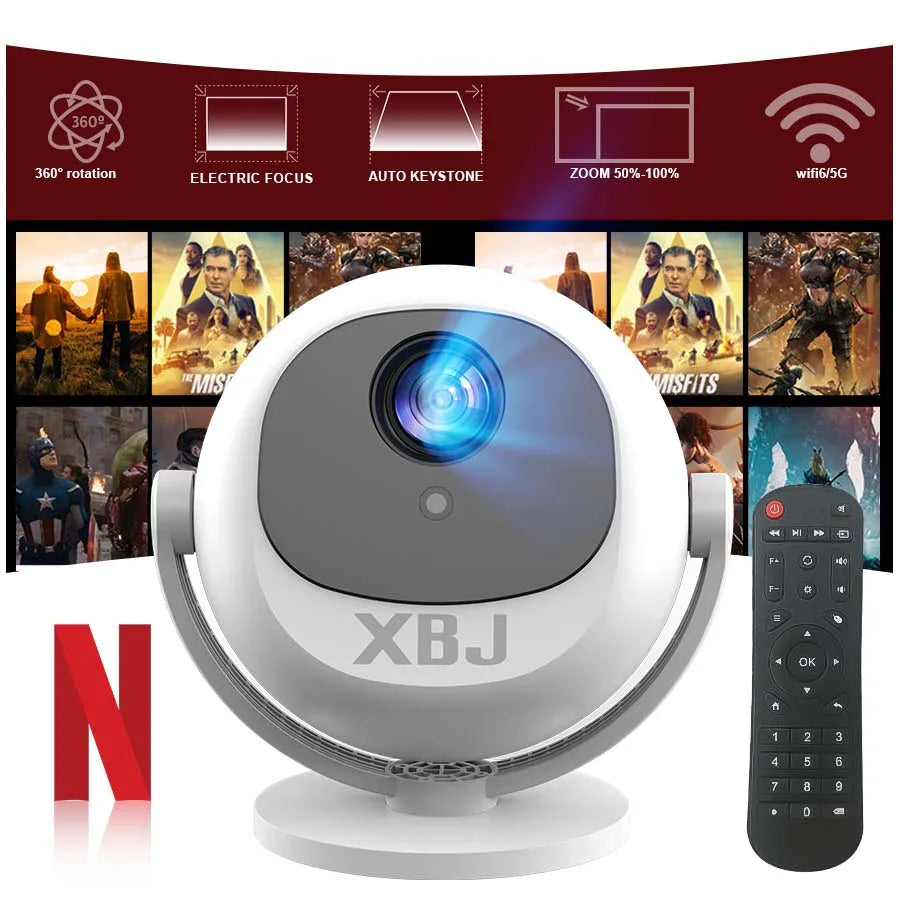 Proyector esférico de cine en casa 4K XBJ, Android WiFi 6 BT 5.0 Auto Keystone 360 °   Proyector de vídeo portátil de rotación para exteriores