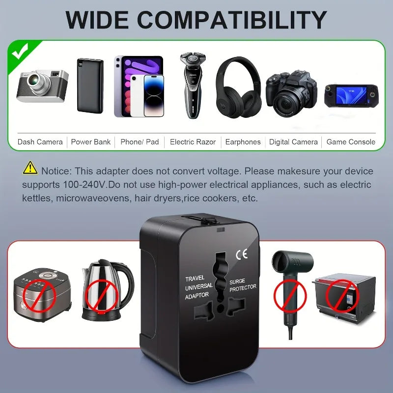 Adaptador de viaje Universal para EE. UU., UE, Reino Unido, AUS, adaptador de cargador, convertidor de salida, adaptador de enchufe con puerto USB Dual