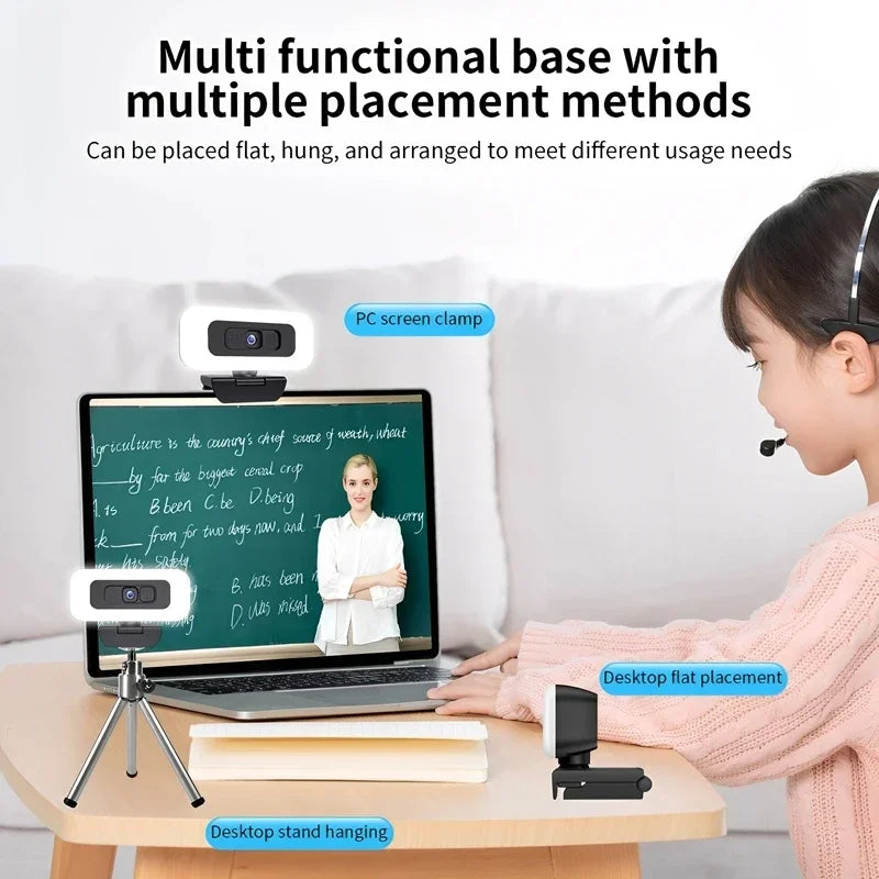 Cámara web Lenovo 2K/4K Ultra HD con enfoque automático, micrófono, luz y cubierta de protección de privacidad para transmisiones en vivo flexibles