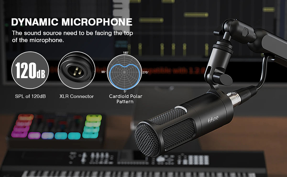 Micrófono dinámico FIFINE XLR, micrófono de Podcast Vocal con patrón cardioide, micrófono de Metal para transmisión/tubar/grabación de vídeo, K669D
