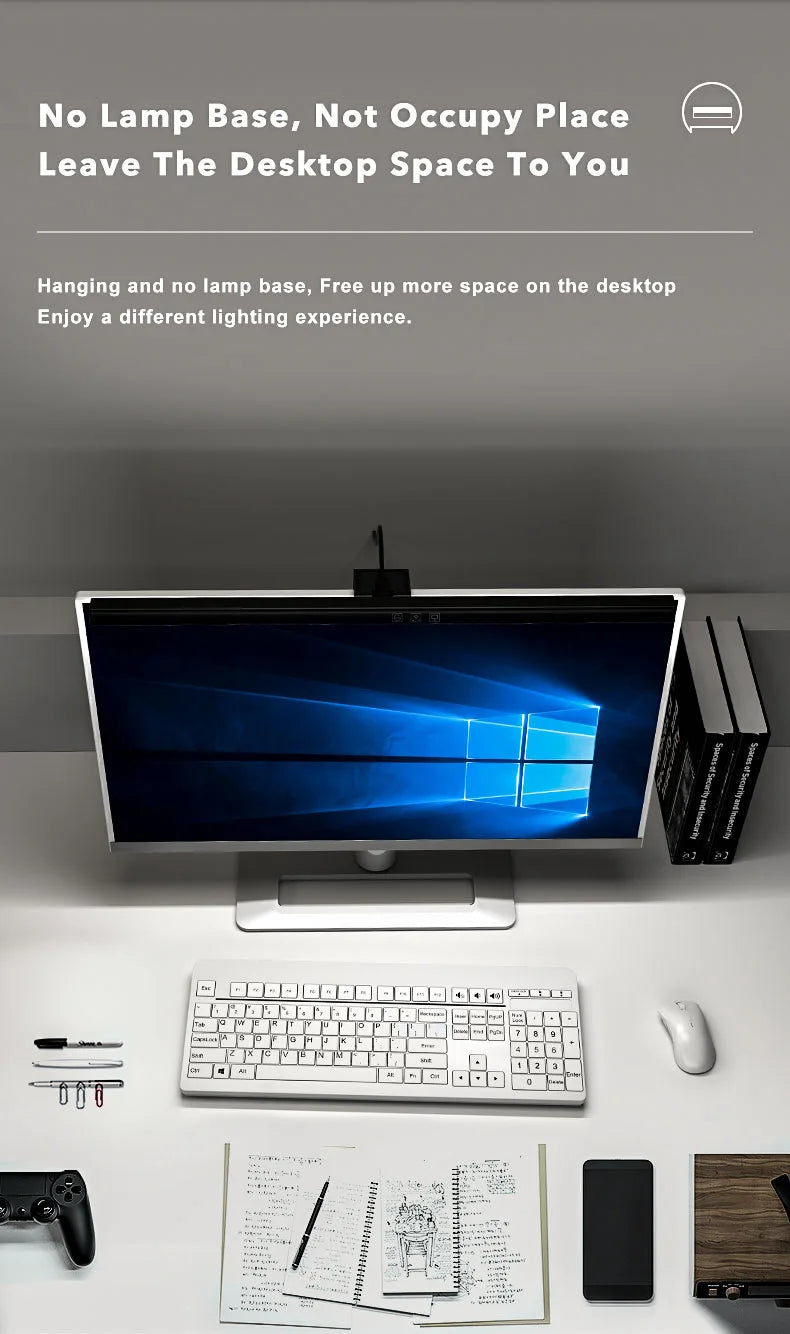Lámpara de Escritorio USB HOMEFISH de 50cm con Barra de Luz para Monitor, Regulación Continua, Luz de Lectura Colgante para Mesa de Estudio
