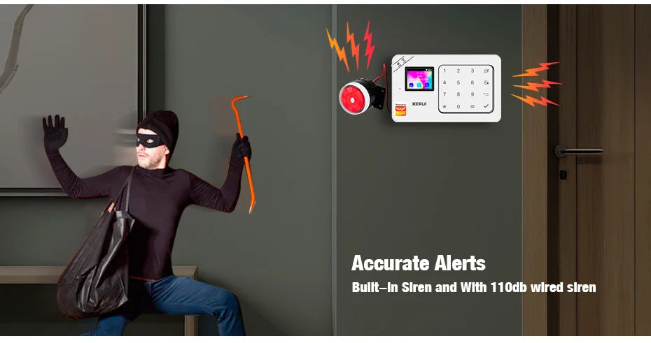 KERUI-Kit de alarma para el hogar, inalámbrico, WiFi, GSM, antirrobo, con pantalla táctil, aplicación Tuya Smart Life, sistema de alarma para protección de seguridad