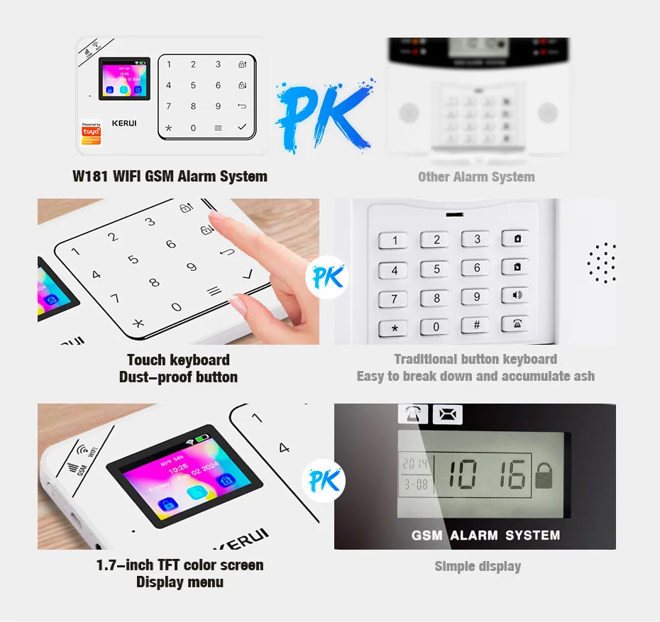 KERUI-Kit de alarma para el hogar, inalámbrico, WiFi, GSM, antirrobo, con pantalla táctil, aplicación Tuya Smart Life, sistema de alarma para protección de seguridad