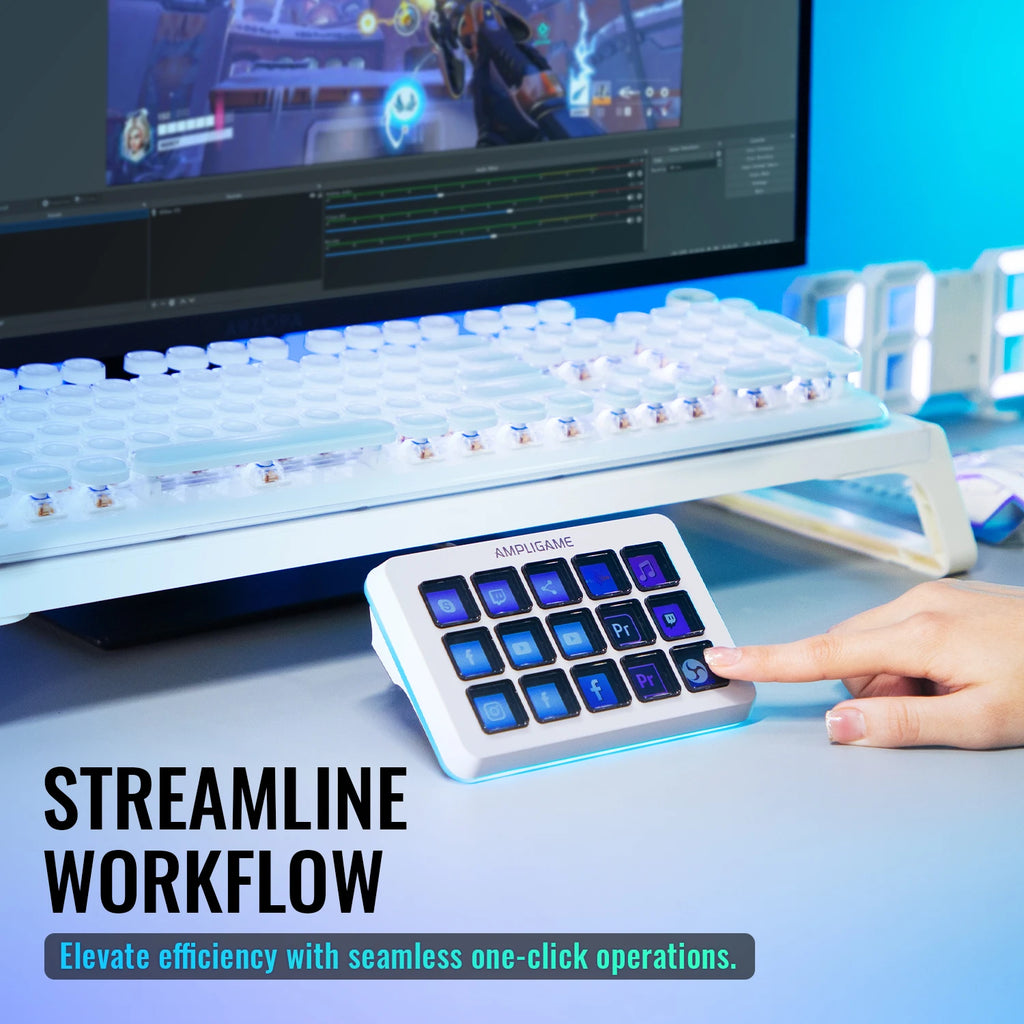 Controlador de corriente macro FIFINE D6 Acciones activadas por aplicación con cubierta programable de 15 teclas para transmisión en vivo, para OBS/Twitch/YouTube